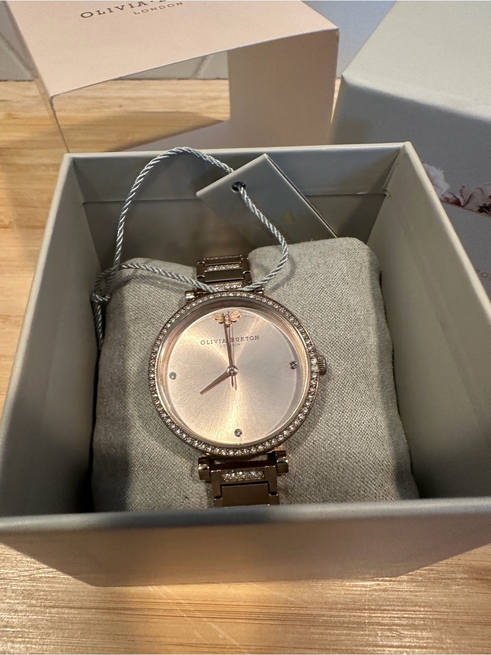 OLIVIA BURTON Rose Gold Crystal Bezel Bracelet Watch With Bee Detail